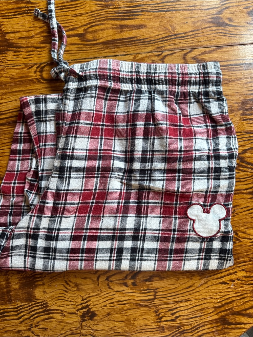 Disney Womens Red, Black and White Plaid Pajama Bottom & Top set with Mickey